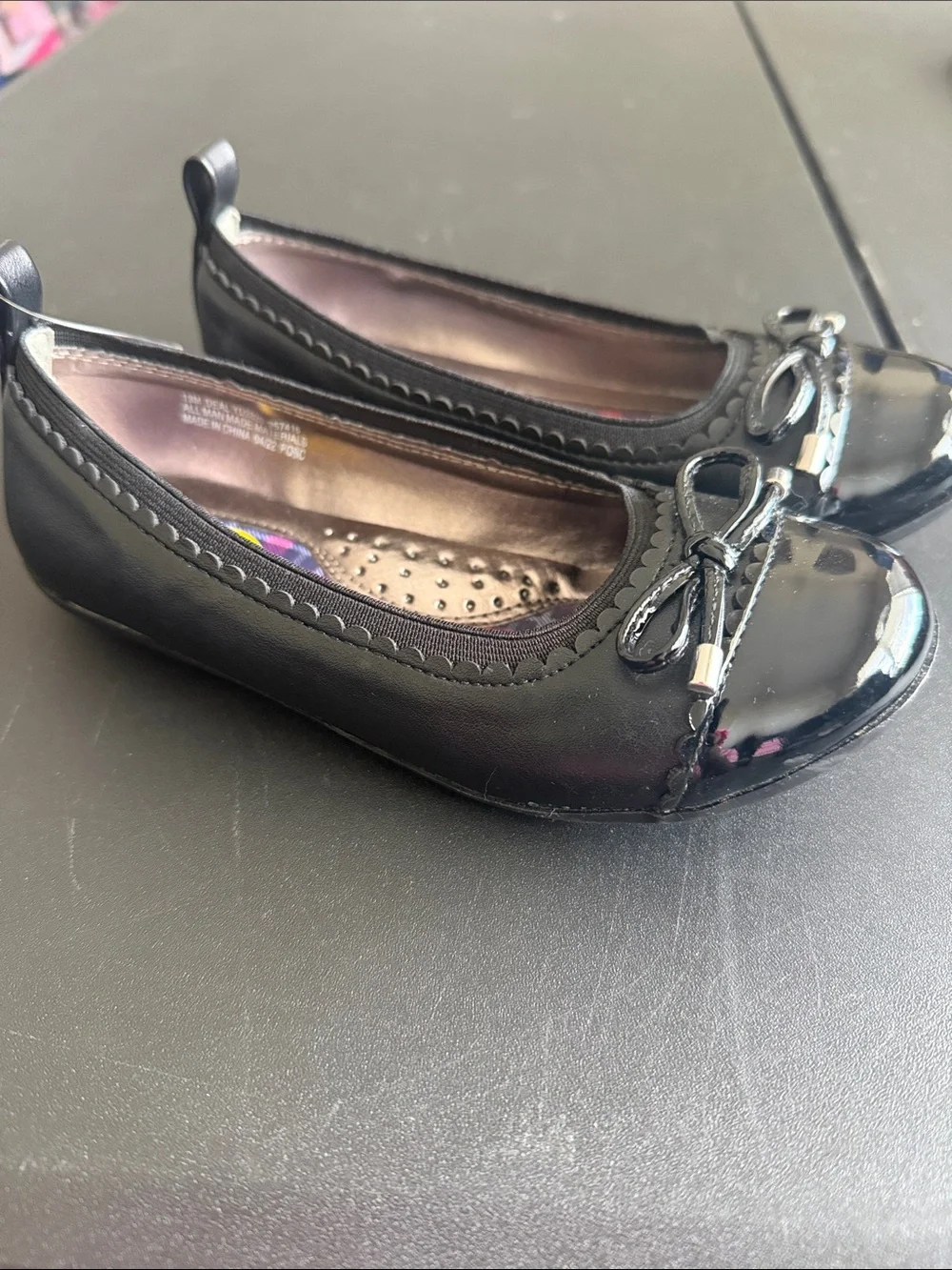 London Fog Girls' Black Patent Ballet Flats with Decorative Bow